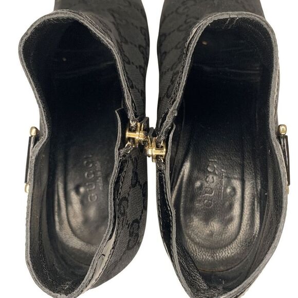 Gucci Monogram Double G D-Ring Canvas Ankle Booties US 7 Black Supreme Heels - Picture 13 of 14
